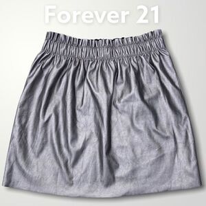 Forever 21, Metallic Mini Skirt, Ruched Elastic Waist, Raw Cut Hemline, Medium